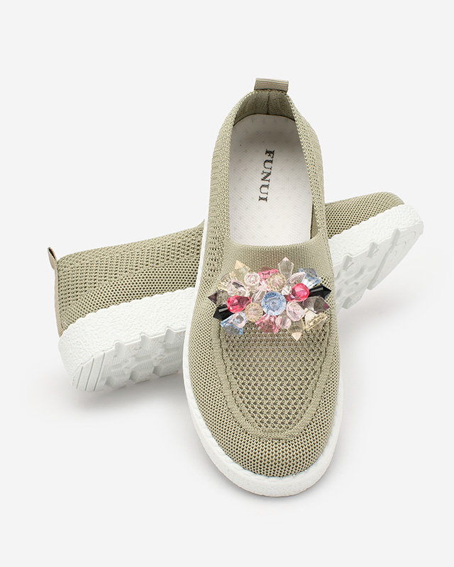 Royalfashion Khaki women's fabric moccasins with crystals Fezens