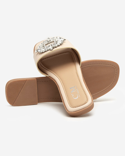 OUTLET Women's beige slippers with a silver ornament Hipi - Footwear