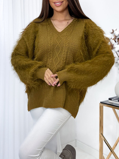 Royalfashion Fluffy women's sweater in mustard color