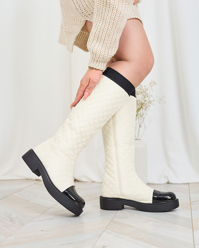 Royalfashion Bēšas krāsas sieviešu stepēti zābaki Ataeb