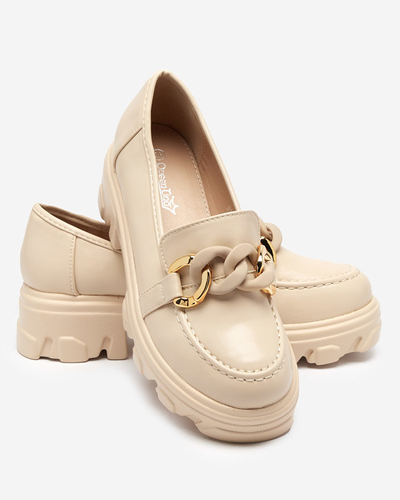 Beige women's shoes with a thick sole with Simero decoration - Footwear