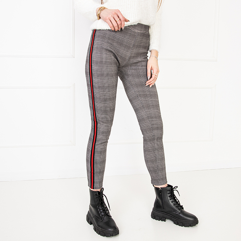 Women's black checked leggings with stripes PLUS SIZE - Clothing