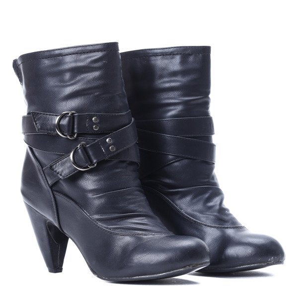 Czarne botki z eko - skóry na szpilce Marryna - Obuwie