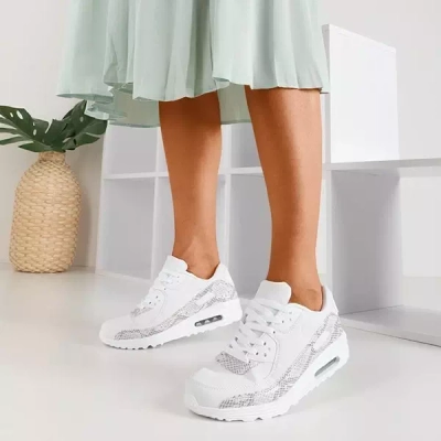 OUTLET Women's white sports shoes with light gray inserts a'la snake skin Silada - Footwear