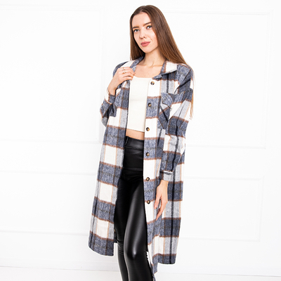 Ladies' navy blue checked long shirt - Clothing