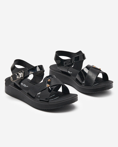 Patentmelnas plakanas sandales Pulqo- Footwear