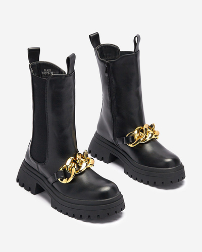 Женские сапоги с цепочкой черного цвета Evves- Footwear