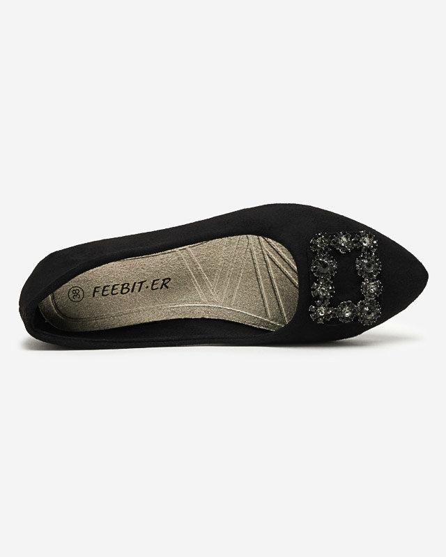 Black women's eco-suede ballerinas with Linselisa decoration - Footwear