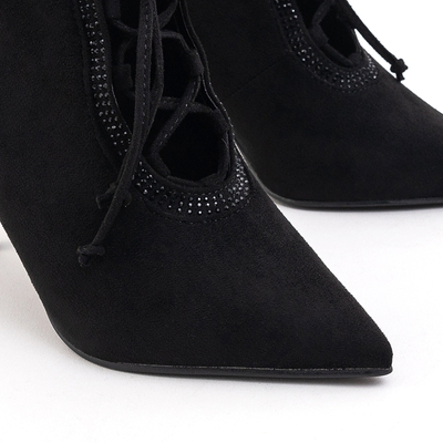 Black women's tied ankle boots with cubic zirconia Amitela - Footwear