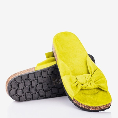 Green women's slippers with a Sun and Fun bow - Footwear