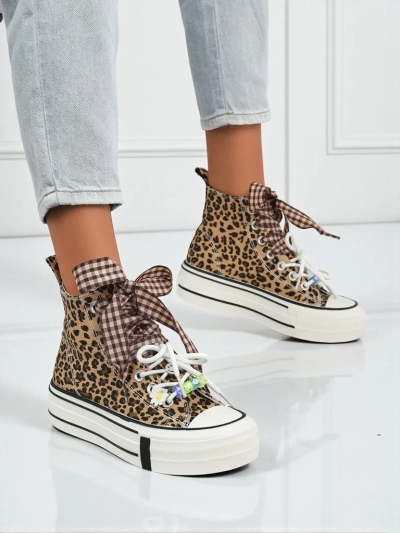 Women's Leonora Leo brown platform sneakers – Italian style, fabric