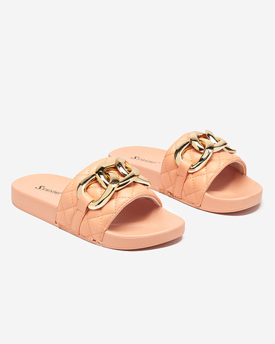 Royalfashion Coral women's quilted flip-flops with gold chain Eteris