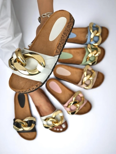 Athenis Bianco Women's Sandals Royalfashion - ecological leather, gold chain