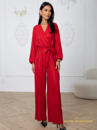 Shiny women's jumpsuit with a wrap neckline Milla
