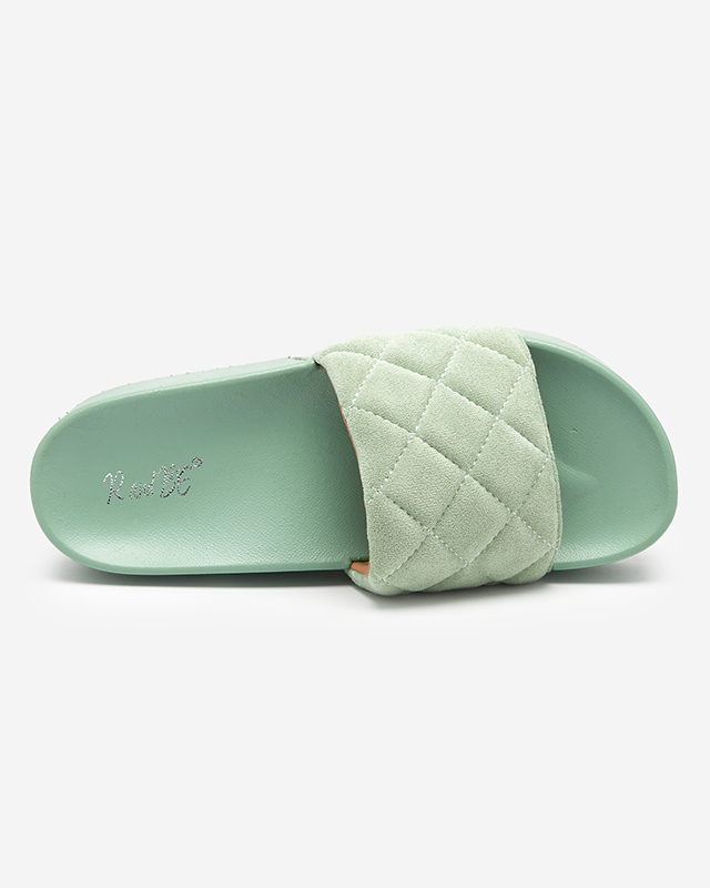 Green women's quilted sandals on the Koriner platform - Footwear