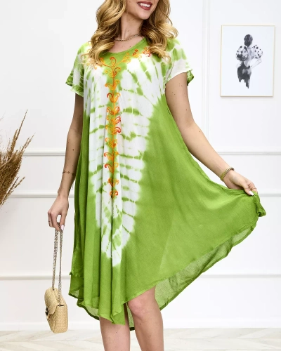 Green and white women's print beach skirt - Clothing