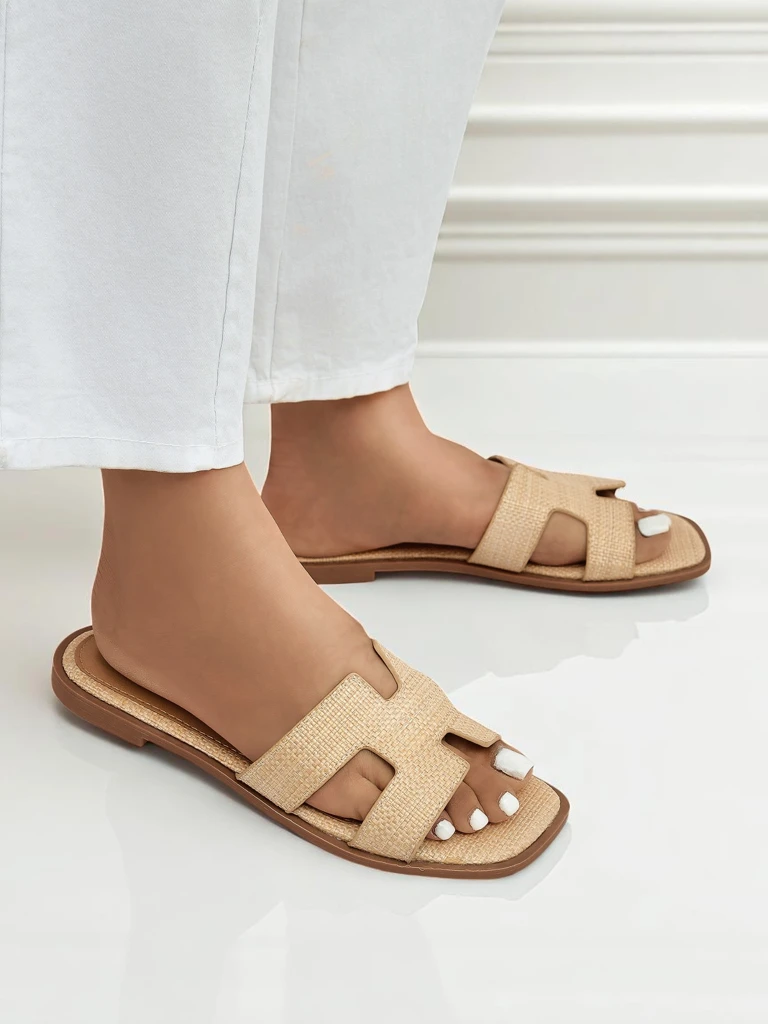 Letizia women's beige sandals comfortable flat ecological leather summer