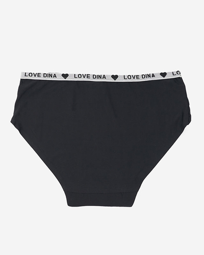 Black women's briefs with a decorative stripe with inscriptions - Underwear