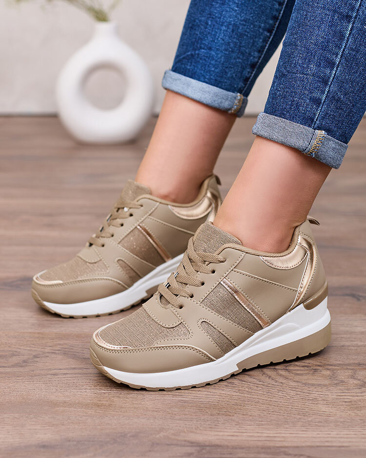 Royalfashion Beige and brown women's sports sneakers on platforms Lacyrllia