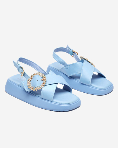 OUTLET Ladies' blue fabric sandals on a flat Senire sole - Footwear