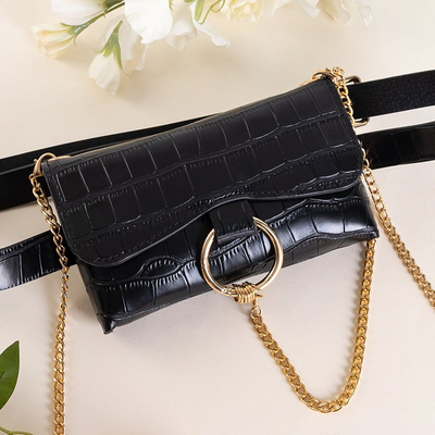 Black women's bum bag a'la crocodile skin - Accessories