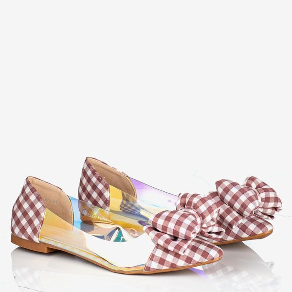 Pink plaid women's ballerinas with bow Carol - Footwear 1