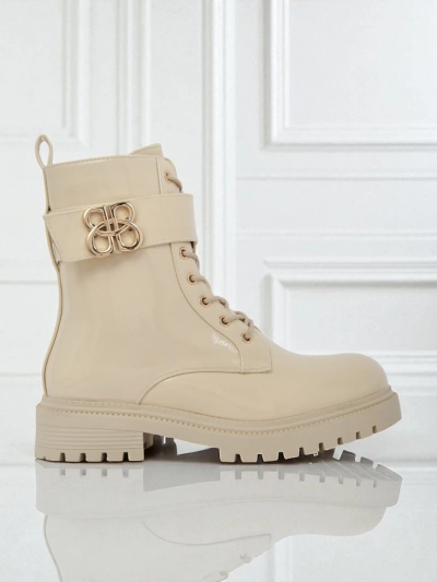 Beige Ariadne eco-leather ankle boots with a zipper, round toe, stylish