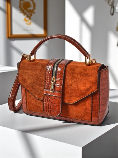 Hera Marrone women's handbag brown eco-leather suede shoulder retro