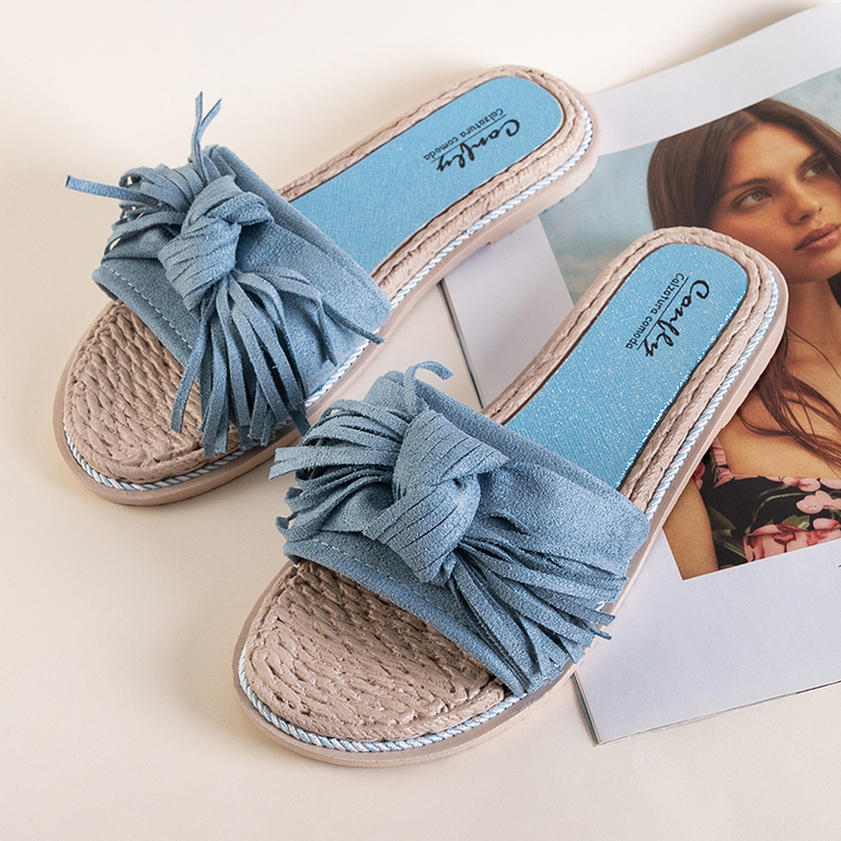 Голубые женские шлепанцы с бахромой Foasia