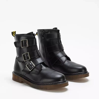 OUTLET Черные женские рабочие ботинки с пряжками Delara - Обувь