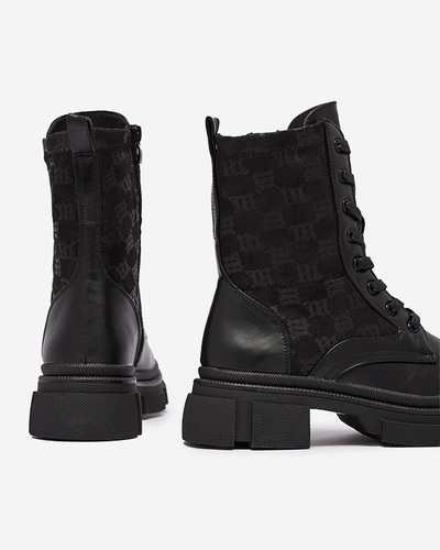 Black women's workery boots with Deffpi print - Footwear
