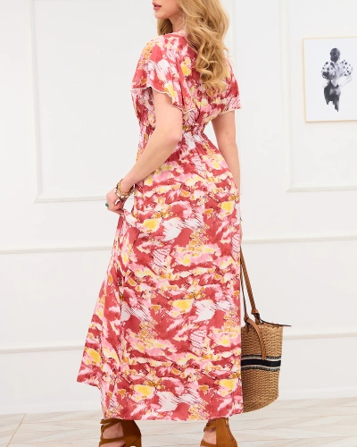 Sarkana sieviešu gara kleita ar modernu rakstu - Apģērbs