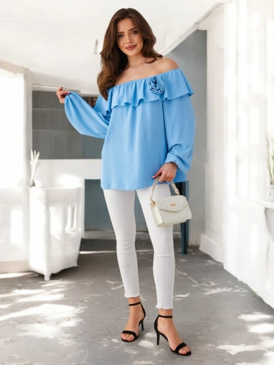 Royalfashion Women's off-the-shoulder top with ruffle and flower