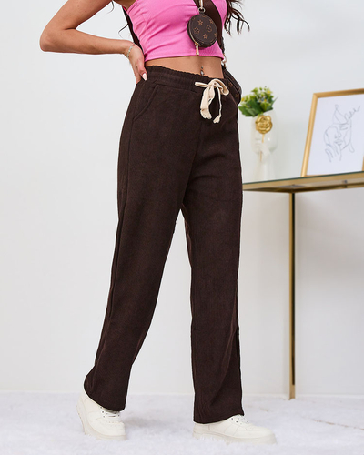Royalfashion Warmed tumši brūnas velvetes bikses sievietēm
