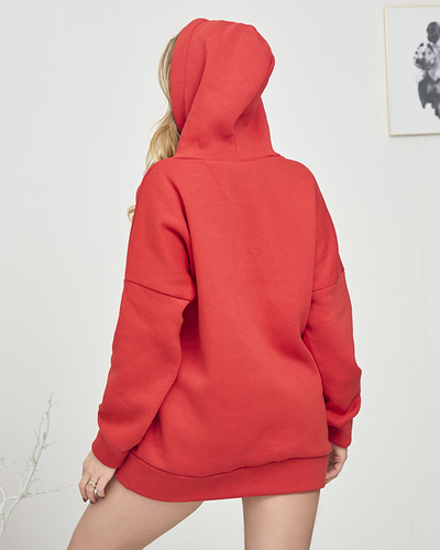 Red women's kangaroo sweatshirt with warming- Clothing