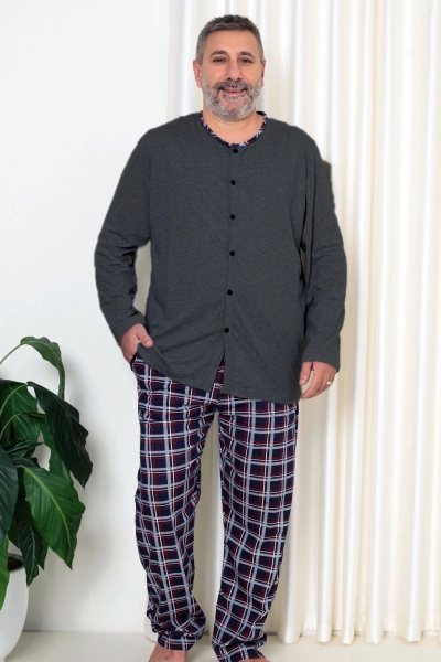 Royalfashion vīriešu kokvilnas rūtainie pidžamas PLUS SIZE
