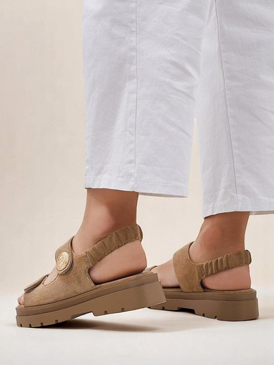 Sandale de damă Royalfashion Callisto maro piele ecologică platformă