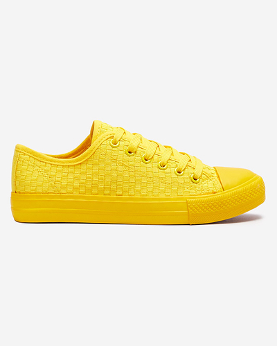 Yellow women's sneakers with embossing Aklina - Footwear