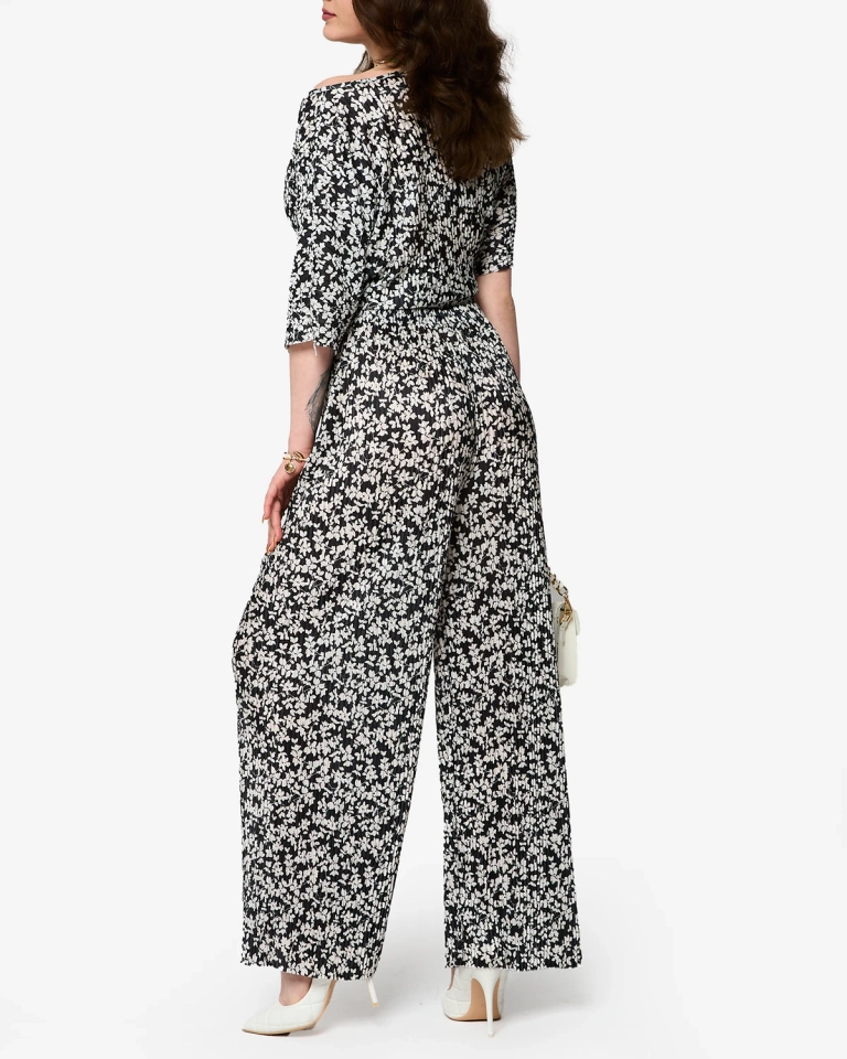 Sieviešu melns ziedu plisēts komplekts - Apģērbs