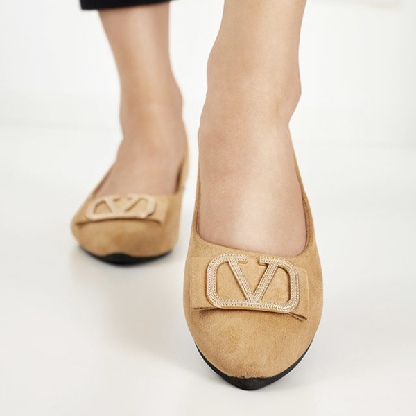 Women's beige ballerinas with an ornament on the toe Cavo - Footwear