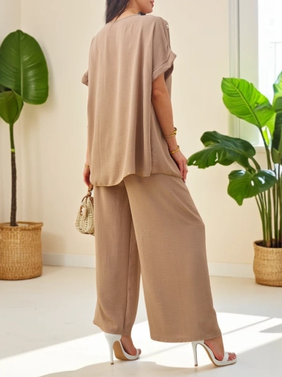 Royalfashion Cotton women's set with short sleeves and wide pants
