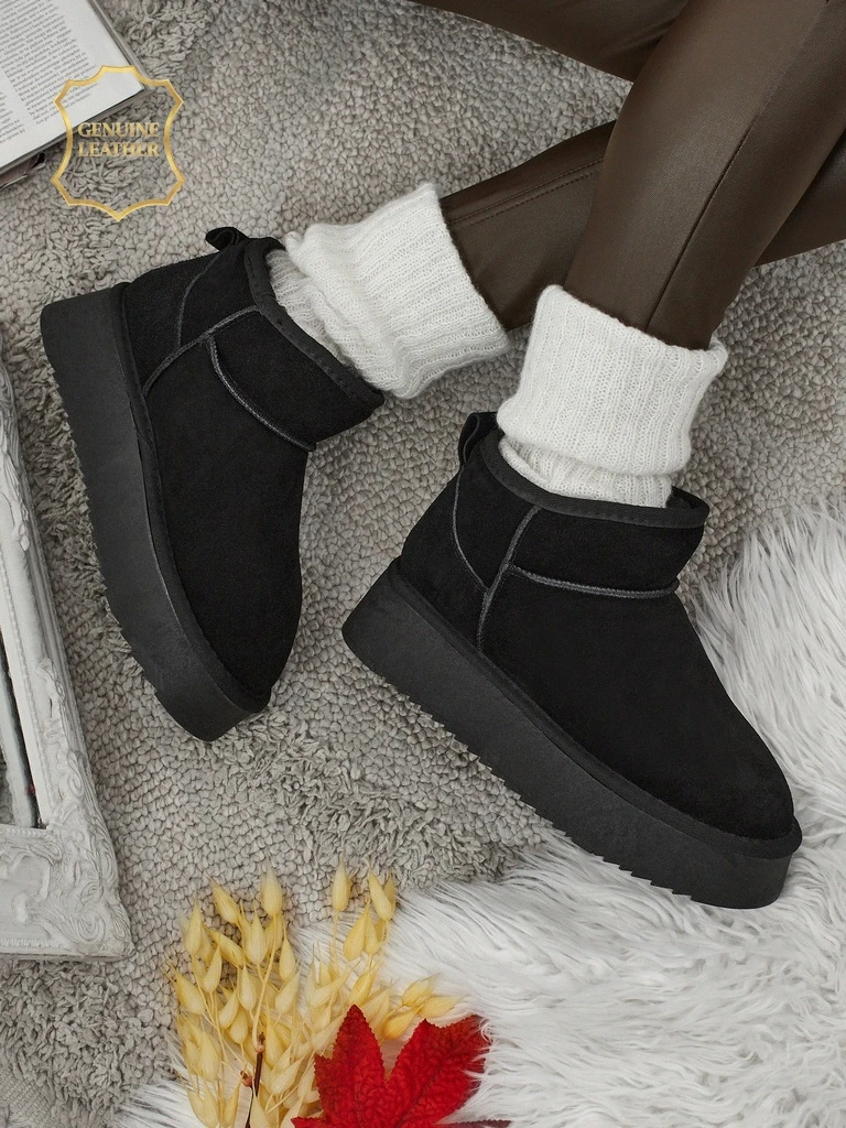 Kratke ženske čizme a'la snijeg od prirodne kože Elunara