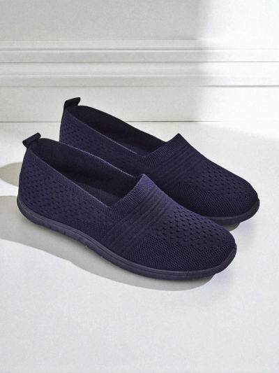 Lyra Navy Blue Women's Moccasins Breathable Fabric Flat Sole