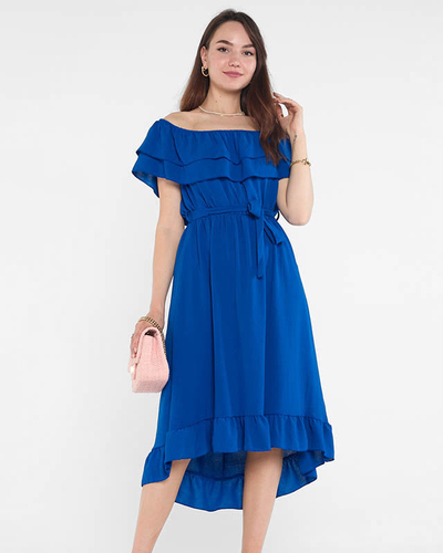Ladies' cobalt dress with frills - Clothing