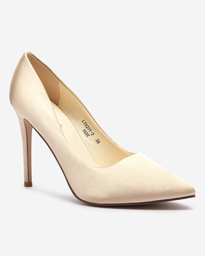 OUTLET Women's satin pumps on a higher stiletto in ecru Norija - Footwear