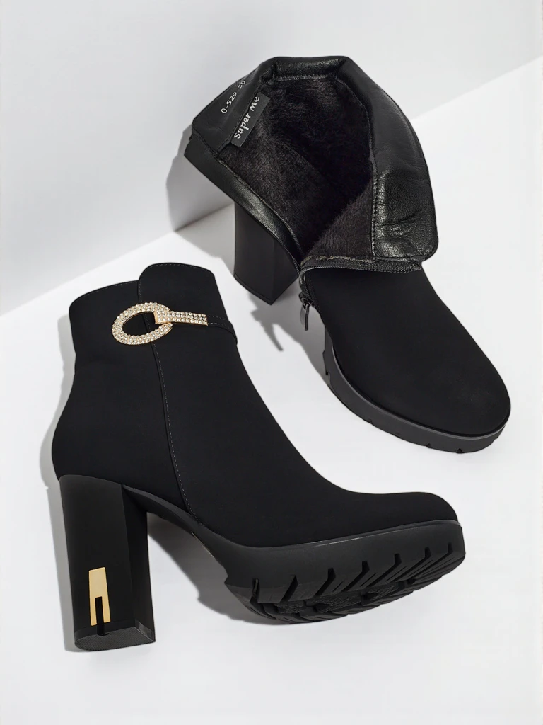 Luna Black Elegant Heeled Ankle Boots