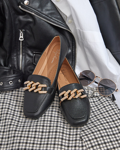 Черные женские лоферы с украшением Krelizo