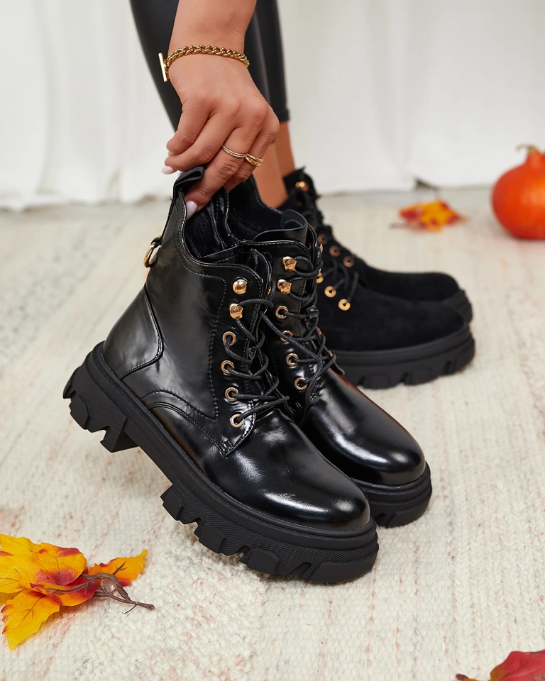 Royalfashion Black eco-leather women's insulated Selori trapper boots