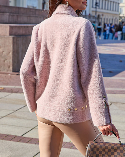 Royalfashion Коричневый женский свитер без пуговиц с карманами