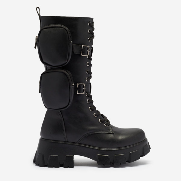 OUTLET Black bagger boots with decorative pouches on the upper Reggoo- Footwear